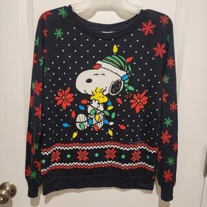 PEANUTS Snoopy Woodstock Ugly Christmas Sweater Women's Medium M Black Knit EUC